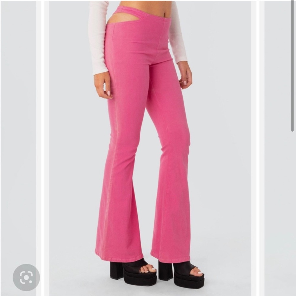 edikted pink hip cut out pants